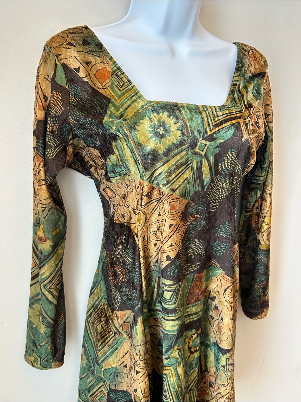Vintage 90s Dress - Art-to-Wear Abstract Patchwork - Velvet feel - size Small